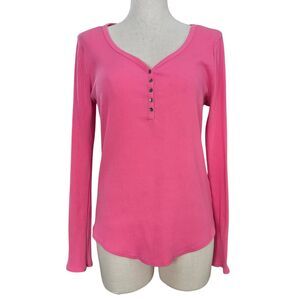 SO Perfect Henley Top XL Pink Ribbed Knit Lightweight Long Sleeve Casual Staple